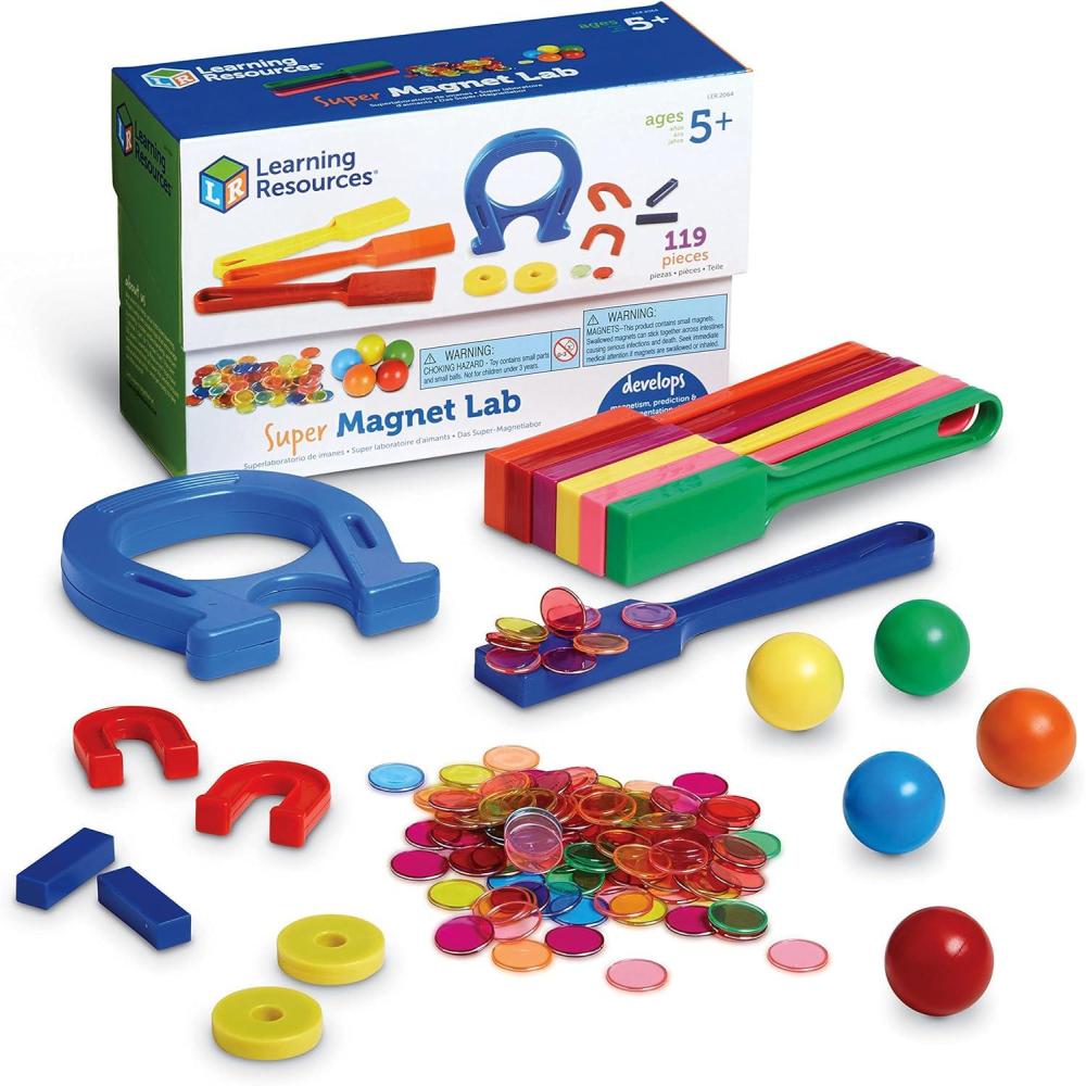 imageLearning Resources Super Magnet Lab Kit 119 Pieces Ages 5 STEM Toys for Kindergartner Science Learning Activities for KidsBack to School SuppliesTeacher SuppliesMagnet Lab Kit