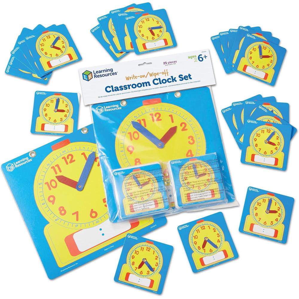 imageLearning Resources Write ampamp Wipe Clocks Classroom Set 25 Pieces Ages 6 Laminated DryErase Teaching Aids Teacher Supplies Learning TimeBack to School SuppliesSet