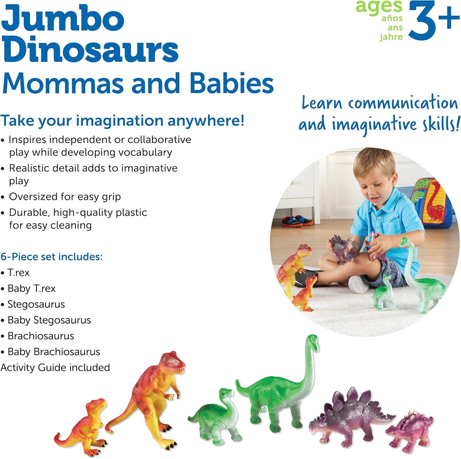 imageLearning Resources Jumbo Dinosaurs I Mommas and Babies I TRex Stegosaurus and Brachiosaurus 6 Animals multicolorMomma Dinos Babies