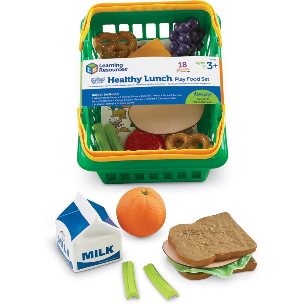 imageLearning Resources Healthy Lunch Basket  17 Pieces Ages 3 Pretend Play Food for Toddlers Preschool Learning Toys Kitchen Play Toys for Kids