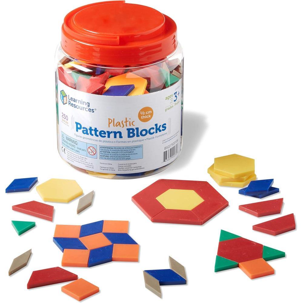 imageLearning Resources Plastic Pattern Blocks Set of 250 Ages 3 Shape Games for Preschoolers Homeschool Supplies Shape Manipulatives for KidsBack to School SuppliesTeacher SuppliesBlocks