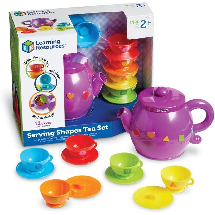 imageLearning Resources Serving Shapes Tea Set  11 Pieces Ages 2 Pretend Play Toys for Toddlers Preschool Learning Toys Kitchen Play Toys for Kids