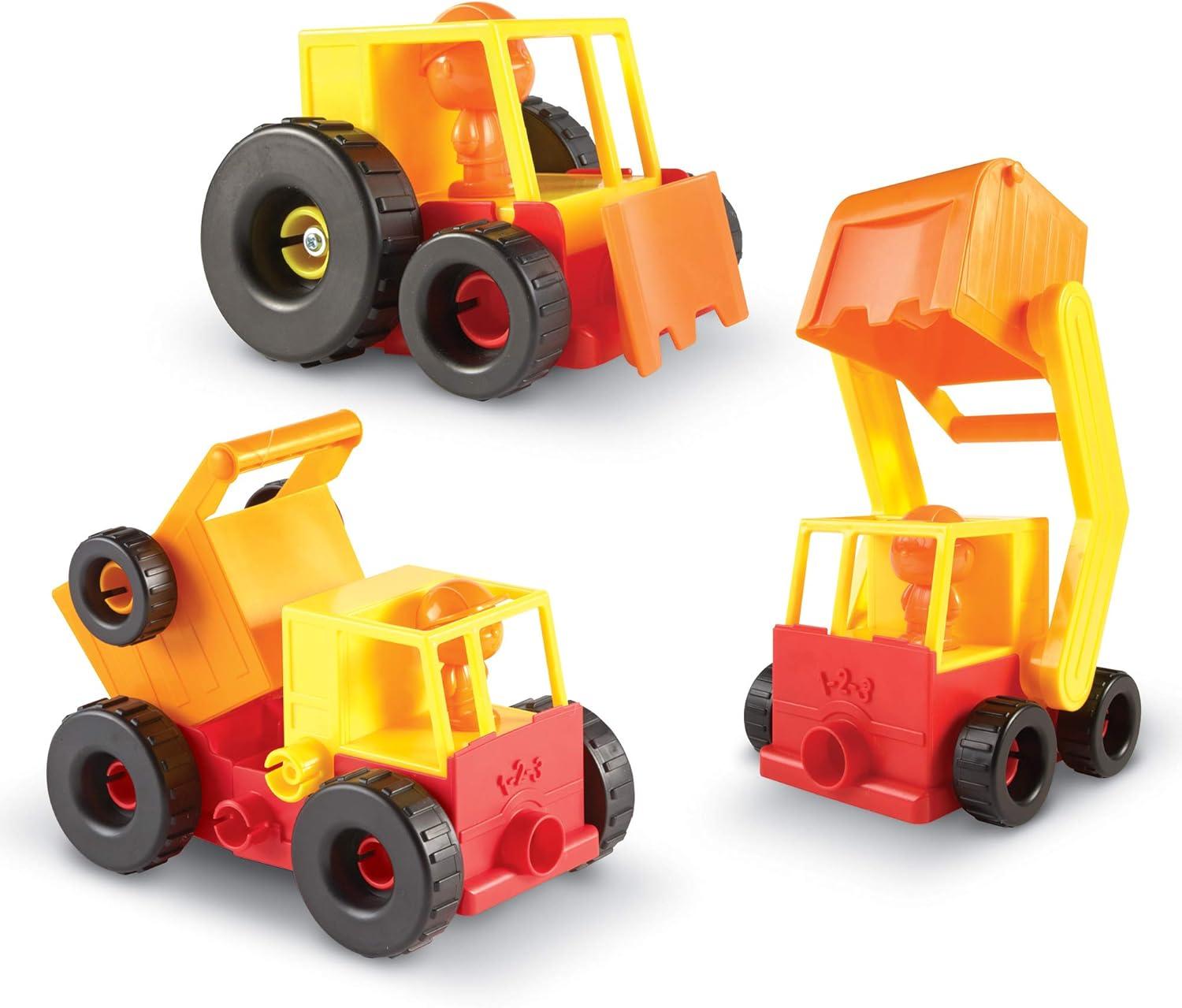 imageLearning Resources 123 Build It Construction Crew Toy  Fine Motor and Critical Skills Dump Truck Toddler Excavator Bulldozer Digger and Excavator Toys Imaginative Play Birthday Gift for Kids