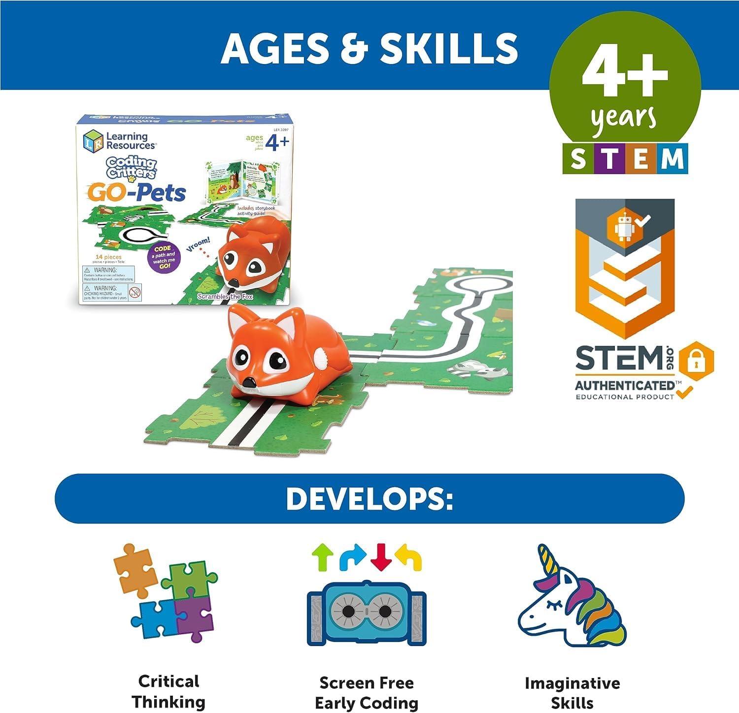 imageLearning Resources Coding Critters Go Pets Dipper the Narwhal 14 Pieces Ages 4 ScreenFree Early Coding Toy For Kids Interactive STEM Coding Pet Toddler Learning ToysScrambles the Fox