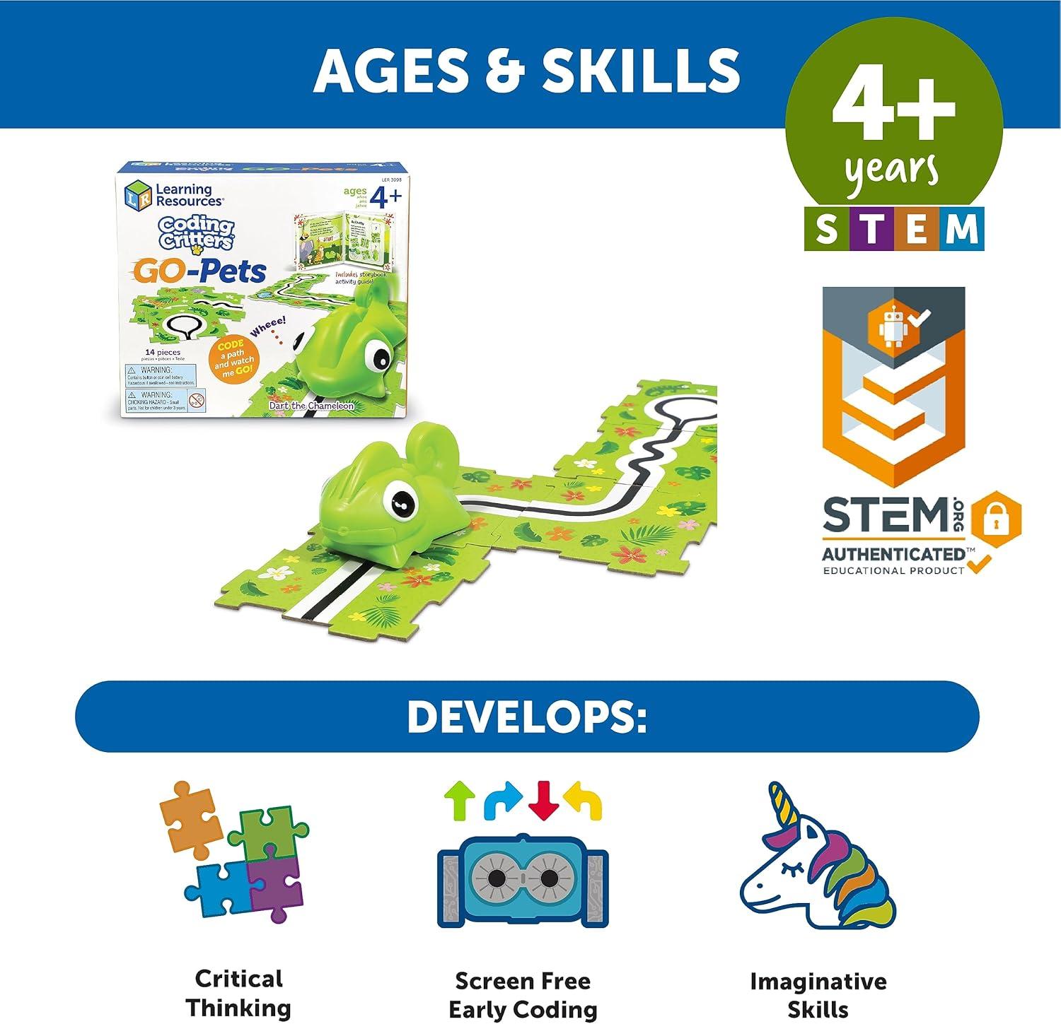 imageLearning Resources Coding Critters Go Pets Dipper the Narwhal  14 Pieces Ages 4 ScreenFree Early Coding Toy For Kids Interactive STEM Coding Pet Toddler Learning ToysDart the Chameleon