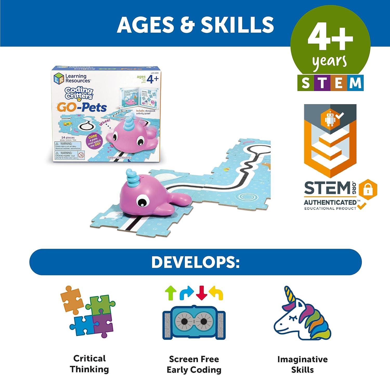 imageLearning Resources Coding Critters Go Pets Dipper the Narwhal  14 Pieces Ages 4 ScreenFree Early Coding Toy For Kids Interactive STEM Coding Pet Toddler Learning ToysDipper the Narwhal