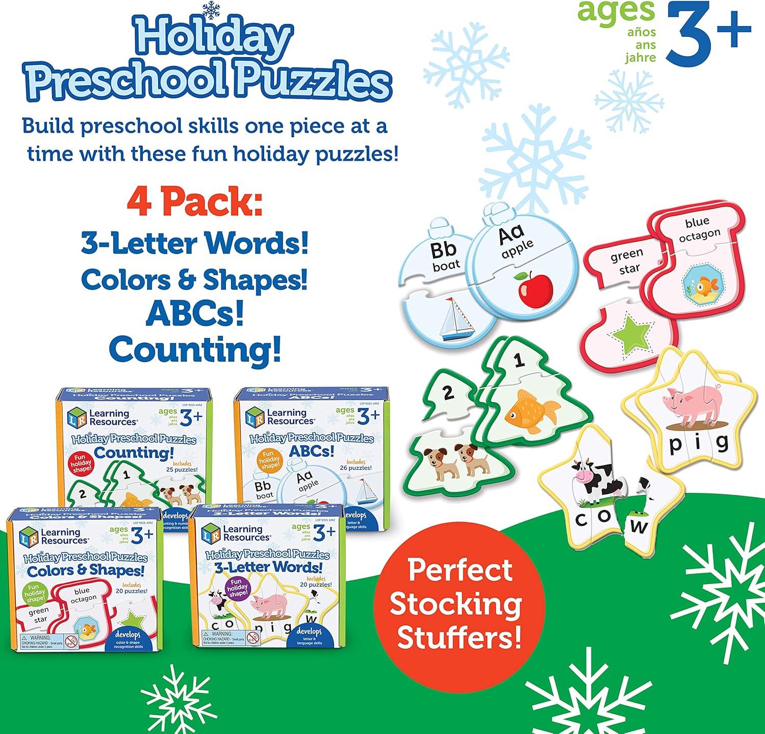 imageLearning Resources Holiday Preschool Puzzle Pack  SelfCorrecting Puzzles Christmas Preschool Toys Educational Christmas Gifts  Christmas Gifts for Boys and Girls Ages 3