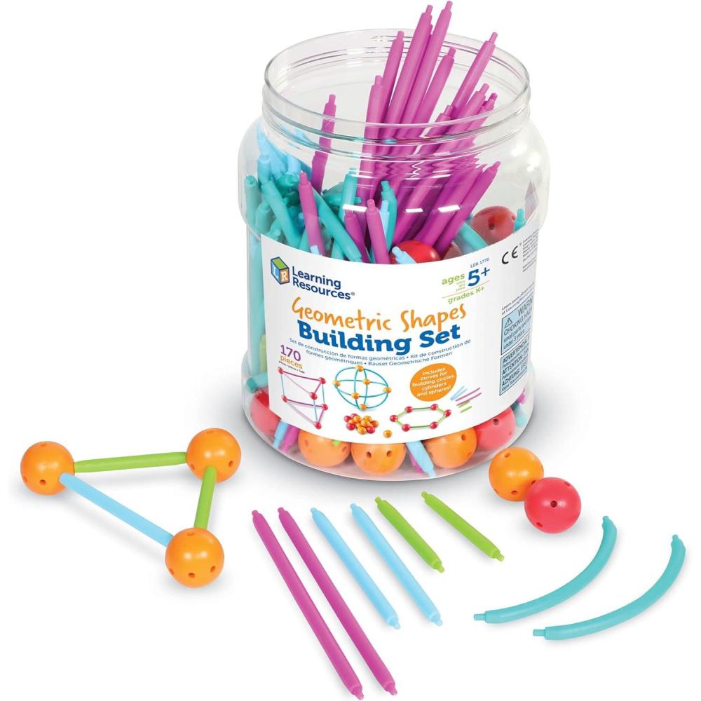 imageLearning Resources Geometric Shapes Building Set Early Math Skills Back to School Activities Classroom Games for Teachers 170 Piece Set Ages 5