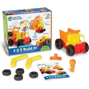 Learning Resources 1-2-3 Build It Construction Crew Toy – Fine Motor and Critical Skills, Dump Truck, Toddler Excavator, Bulldozer, Digger and Excavator Toys, Imaginative Play, Birthday Gift for Kids