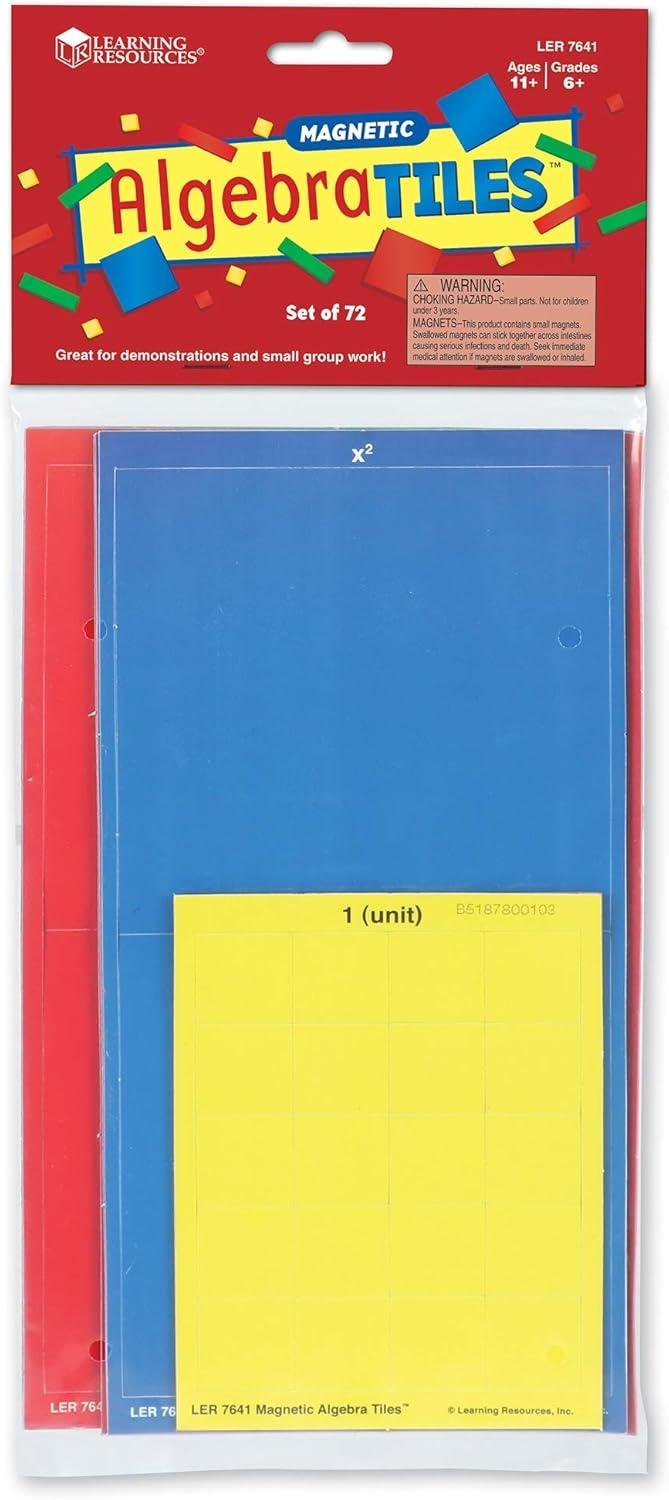 imageLearning Resources Magnetic Algebra Tiles Algebraic Math Skills Magnets for Any Magnetic Surface 72 Piece Set Ages 11