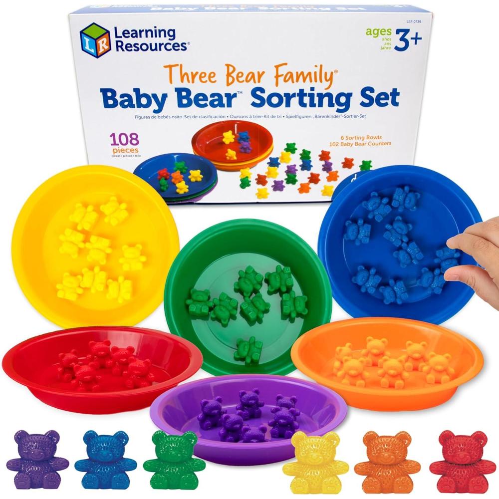 imageLearning Resources Baby Bear Sorting Set Counting and Sorting Toys Baby Bear Counters Sorting Bears 108 Pieces Ages 3