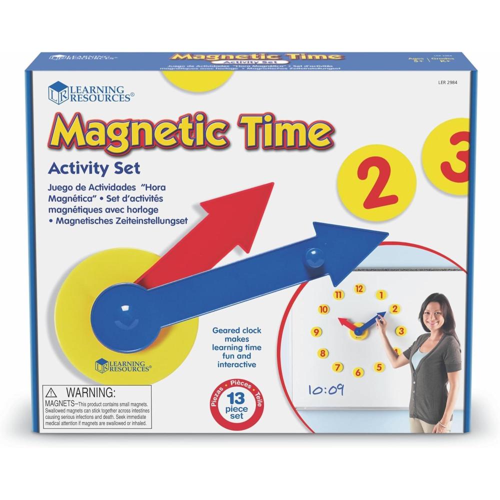 imageLearning Resources Magnetic Time Activity Set Homeschool Time Telling Basic Math Skills Giant Demo Clock Whiteboard Accessories Grades K Ages 5