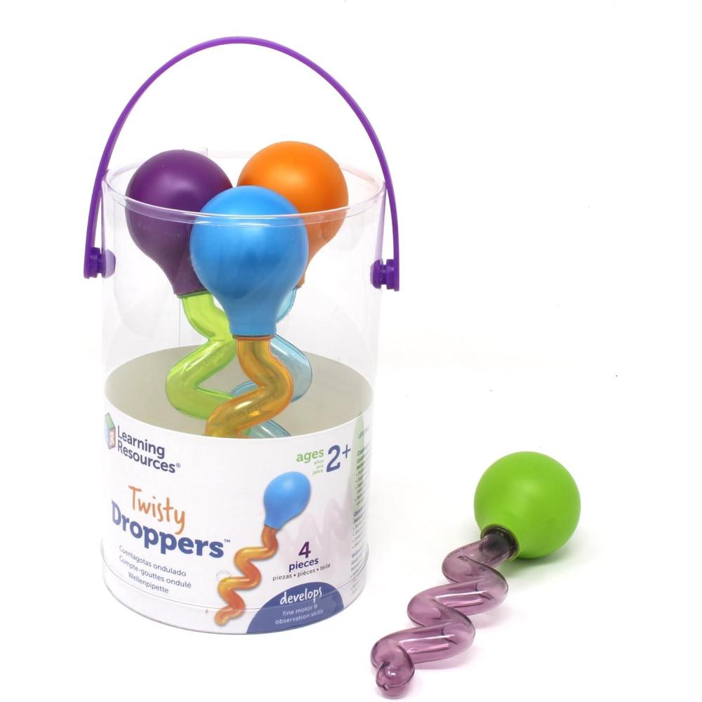 imageLearning Resources Twisty Droppers Fine Motor Toy Science Exploration Water Dropper Water Toys for Kids Set of 4 Ages 2