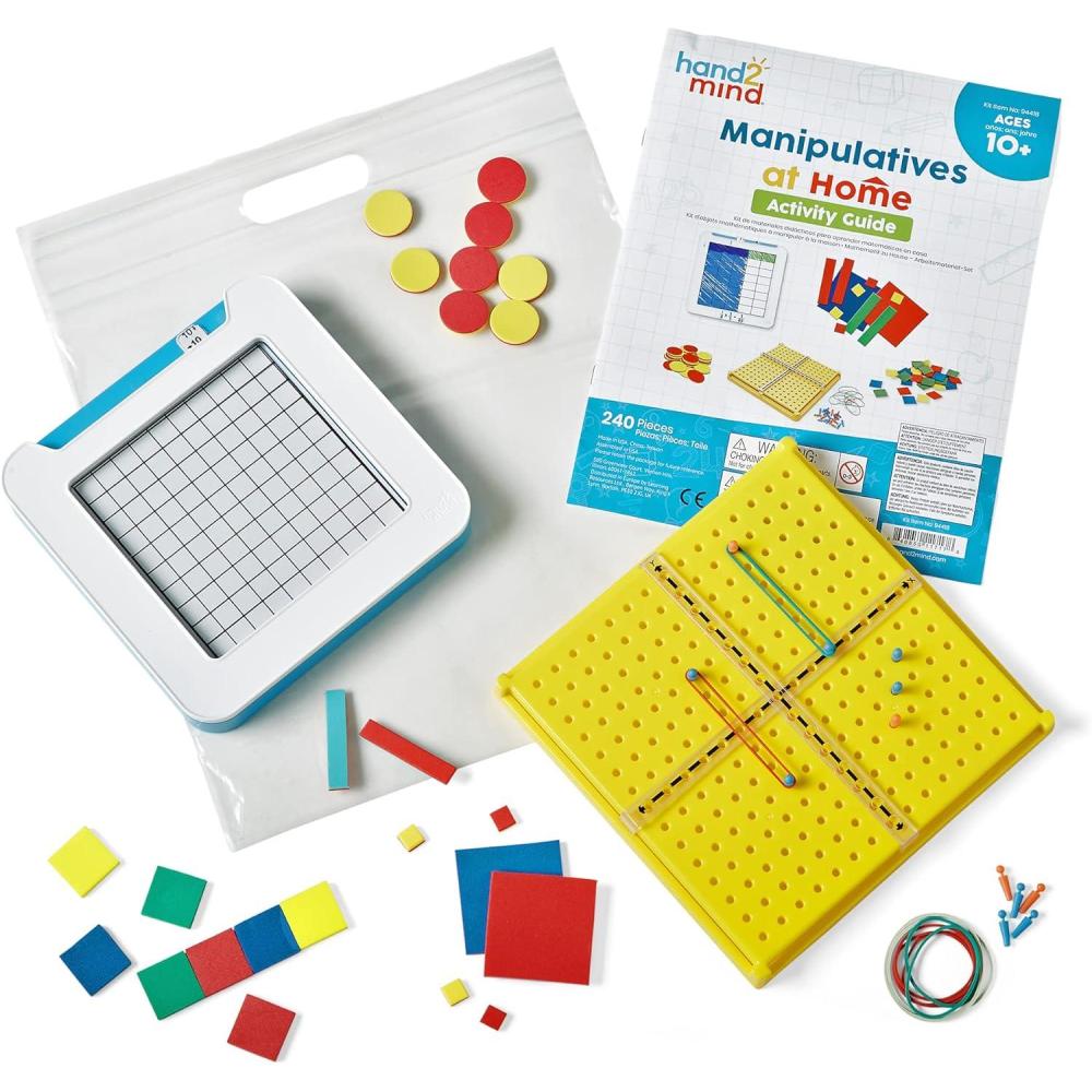 imageLearning Resources hand2mind Take Home Math Manipulatives Kit for Kids Grade 68 with Algebra Tiles BuildAGrid Two Color Counters Color Tiles and Coordinate Pegboared Single Kit