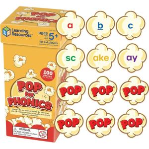 Learning Resources POP for Phonics – Language Development, Spelling for Toddlers, Alphabet Activities, Letters Recognition, Reading Materials, Montessori Flash Cards, Popcorn Game, Gifts for Kids