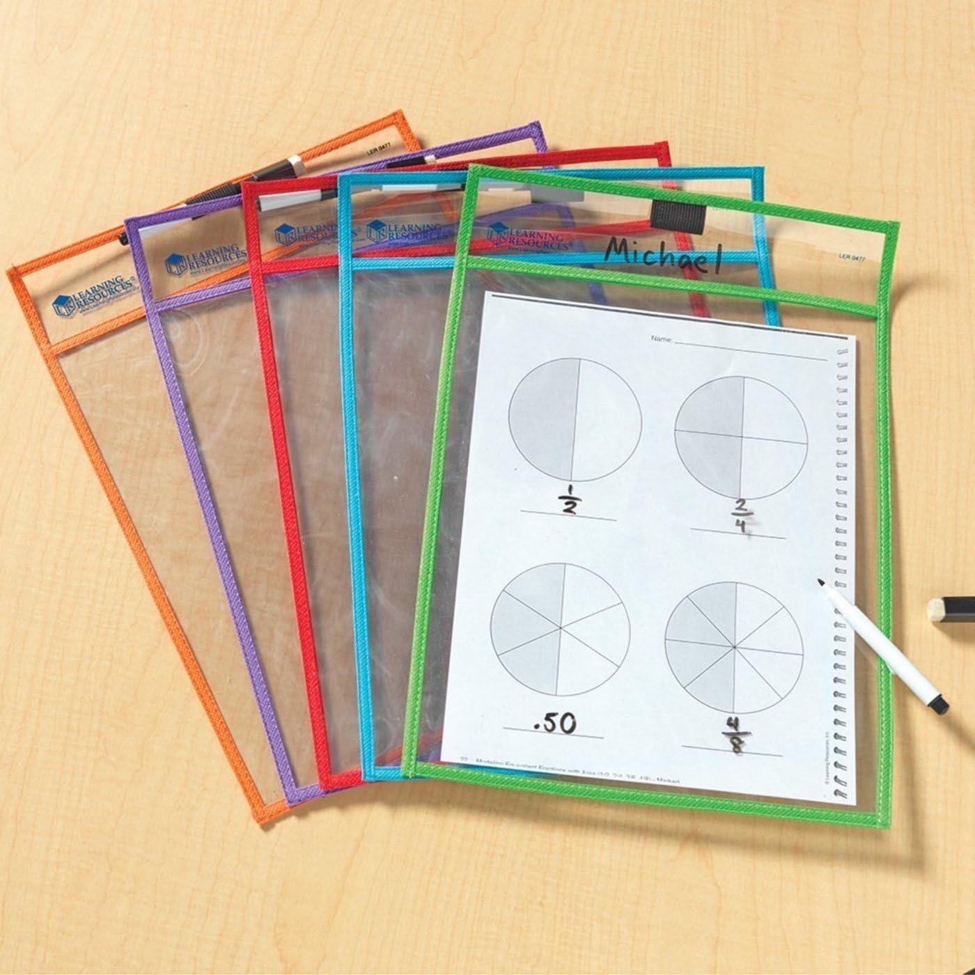 image:imageLearning Resources Write and Wipe Pockets 5 Colorful Classroom Dry Erase Pockets Ages 3
