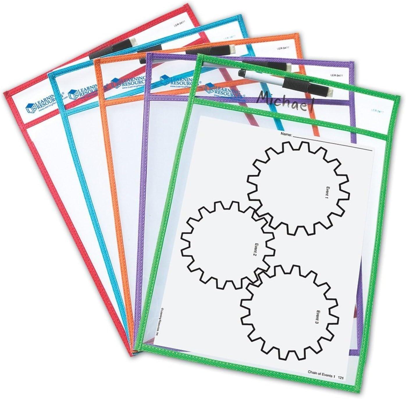 image:imageLearning Resources Write and Wipe Pockets 5 Colorful Classroom Dry Erase Pockets Ages 3