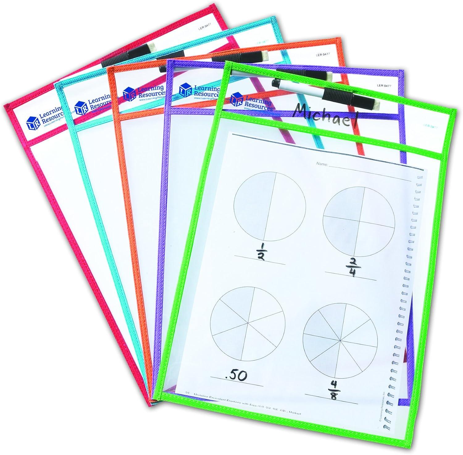 image:imageLearning Resources Write and Wipe Pockets 5 Colorful Classroom Dry Erase Pockets Ages 3