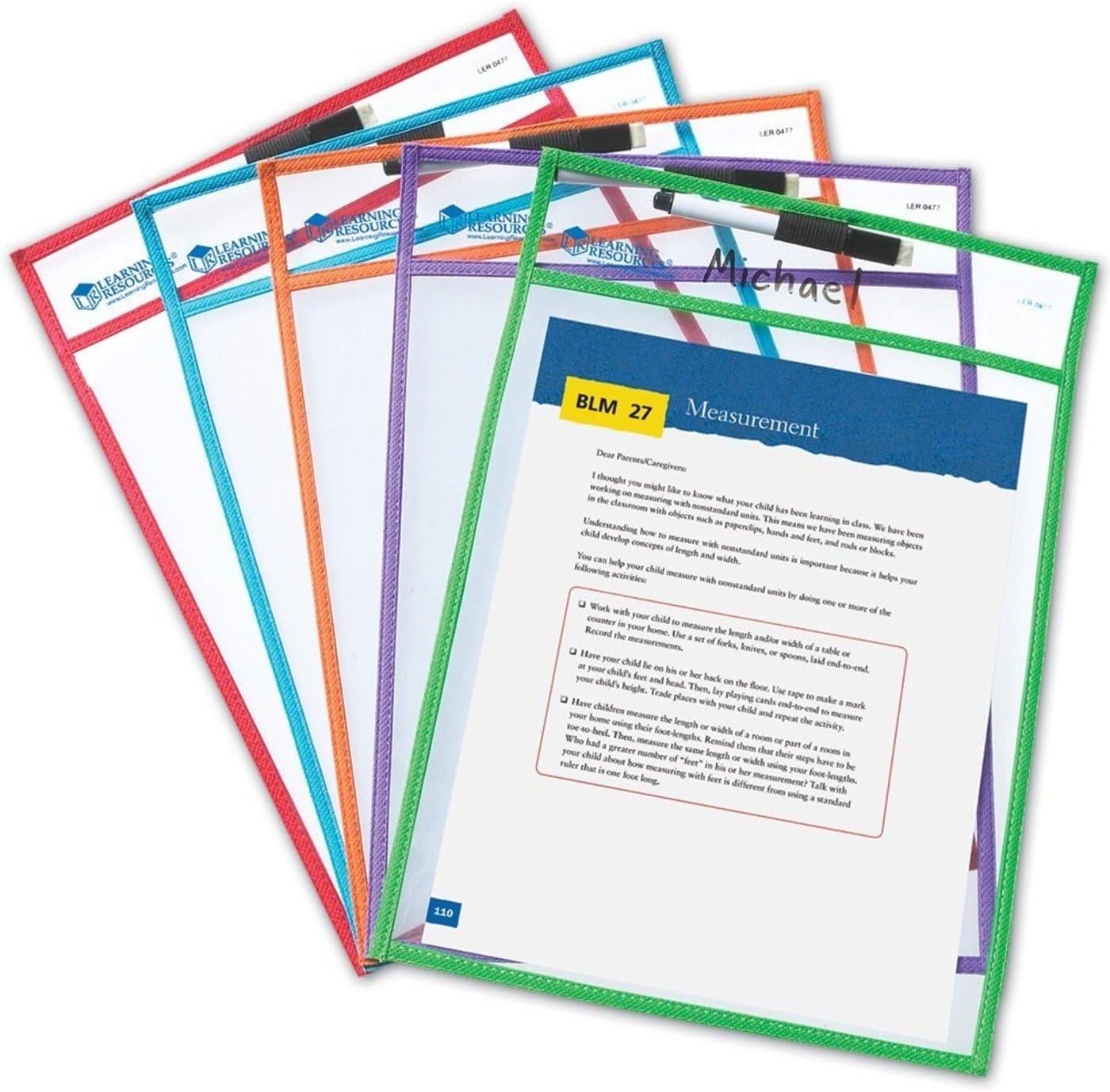 image:imageLearning Resources Write and Wipe Pockets 5 Colorful Classroom Dry Erase Pockets Ages 3