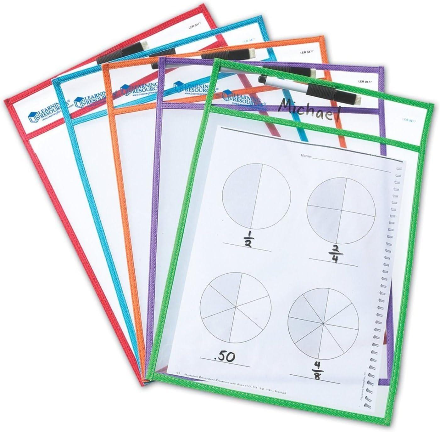 image:imageLearning Resources Write and Wipe Pockets 5 Colorful Classroom Dry Erase Pockets Ages 3