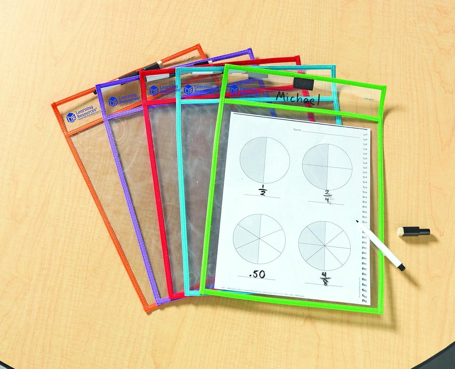 image:imageLearning Resources Write and Wipe Pockets 5 Colorful Classroom Dry Erase Pockets Ages 3