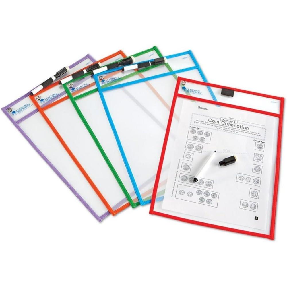 image:imageLearning Resources Write and Wipe Pockets 5 Colorful Classroom Dry Erase Pockets Ages 3