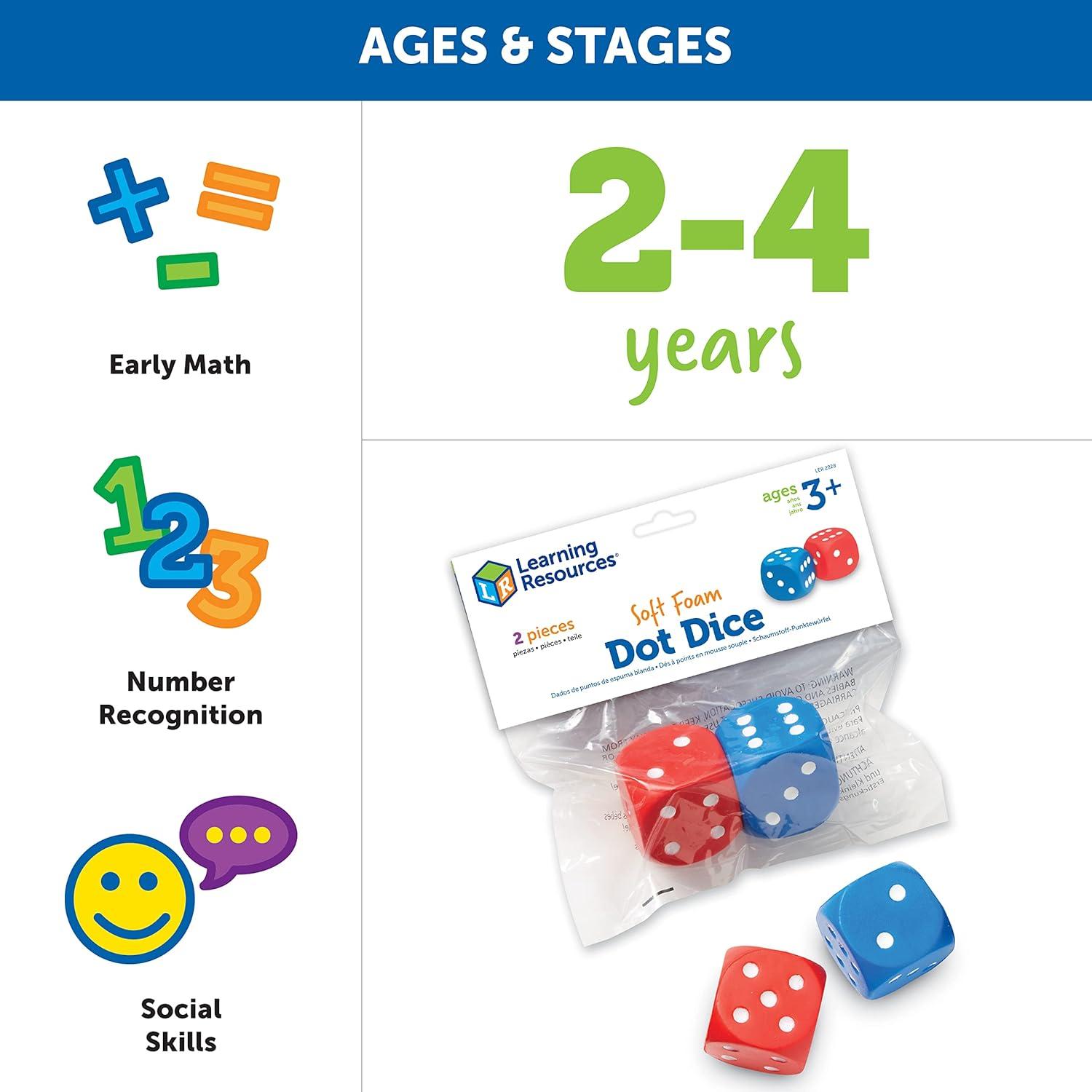 image:imageLearning Resources Foam Dice Dot Dice Early Math Skills Board Games Classroom Must Haves Back to School Set of 2 Grades PreK Ages 3