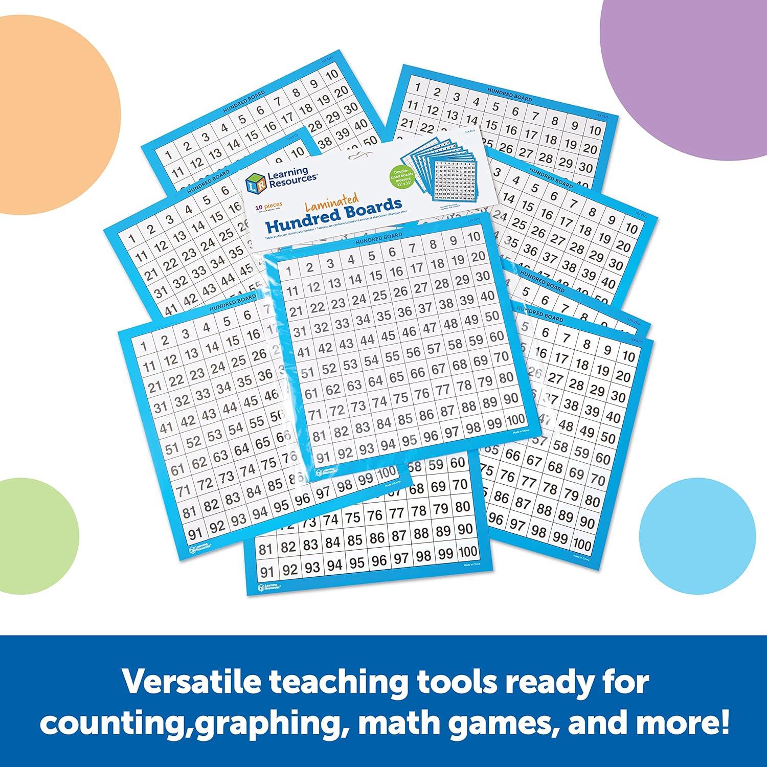 image:imageLearning Resources Laminated Hundred Boards 10 Pieces DryErase Counting Aid Teaching Supplies Math Boards for KidsCounting Aid