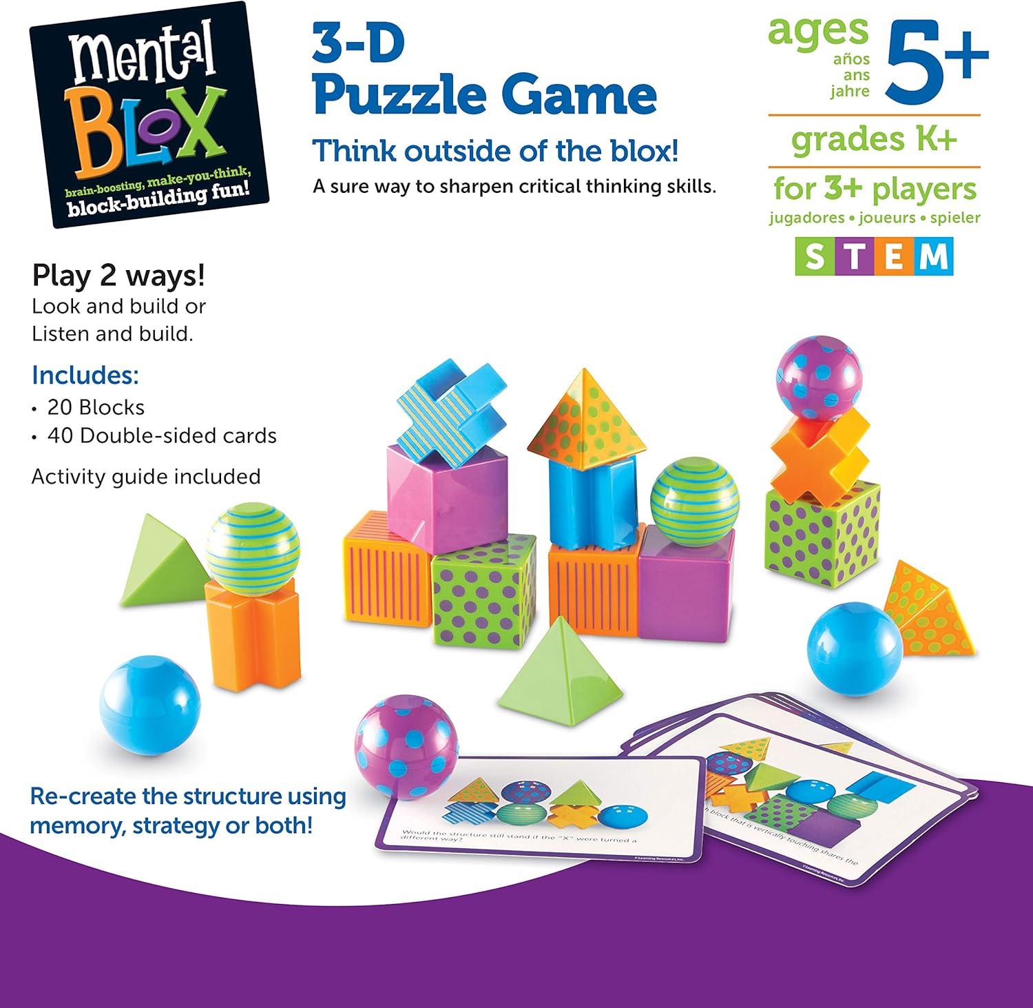 image:imageLearning Resources Mental Blox Critical Thinking Game Homeschool 20 Blocks 40 Activity Cards Ages 5Multicolor