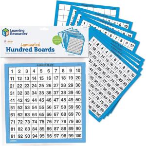 Learning Resources Laminated Hundred Boards – 10 Pieces Dry-Erase Counting Aid, Teaching Supplies, Math Boards for Kids(Counting Aid)