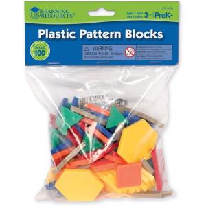 Learning Resources Plastic Pattern Blocks .5cm, Counting & Sorting, Early Math Concepts, Set of 100 Blocks, Grades PreK+Ages 3+