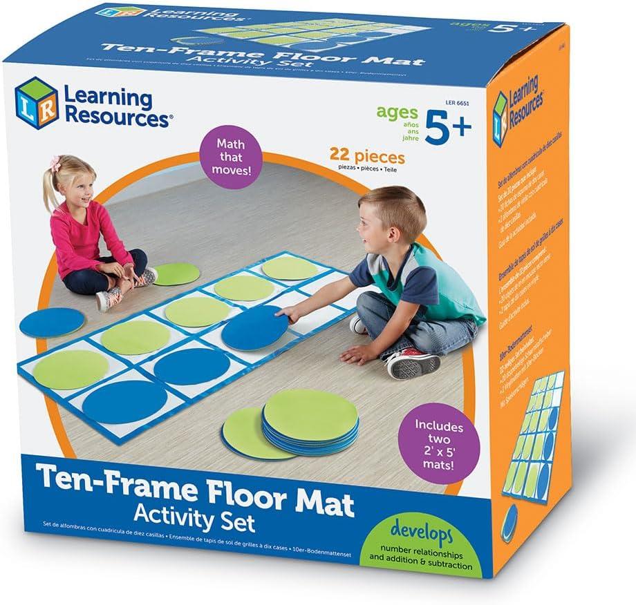 image:imageLearning Resources Ten Frame Floor Mat Activity Set Teacher Classroom Supplies Gross Motor for Preschool Kindergarten Special Education Essentials Math Manipulatives Place Value Number Games