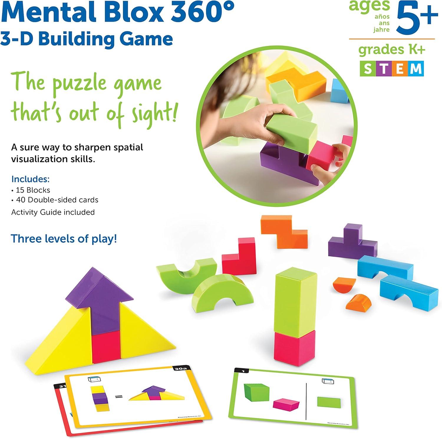 image:imageLearning Resources Mental Blox 360 Degree 3D Building Game 55 Pieces Ages 5 Educational Board Games Mental Puzzles for Kids Brain Teaser Games