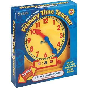 Learning Resources Primary Time Teacher 12-Hour Learning Clock – Teaching Clocks for Kids, Math Manipulatives, Time Flash Cards, Teacher Classroom Must Haves, Montessori Gifts for Students