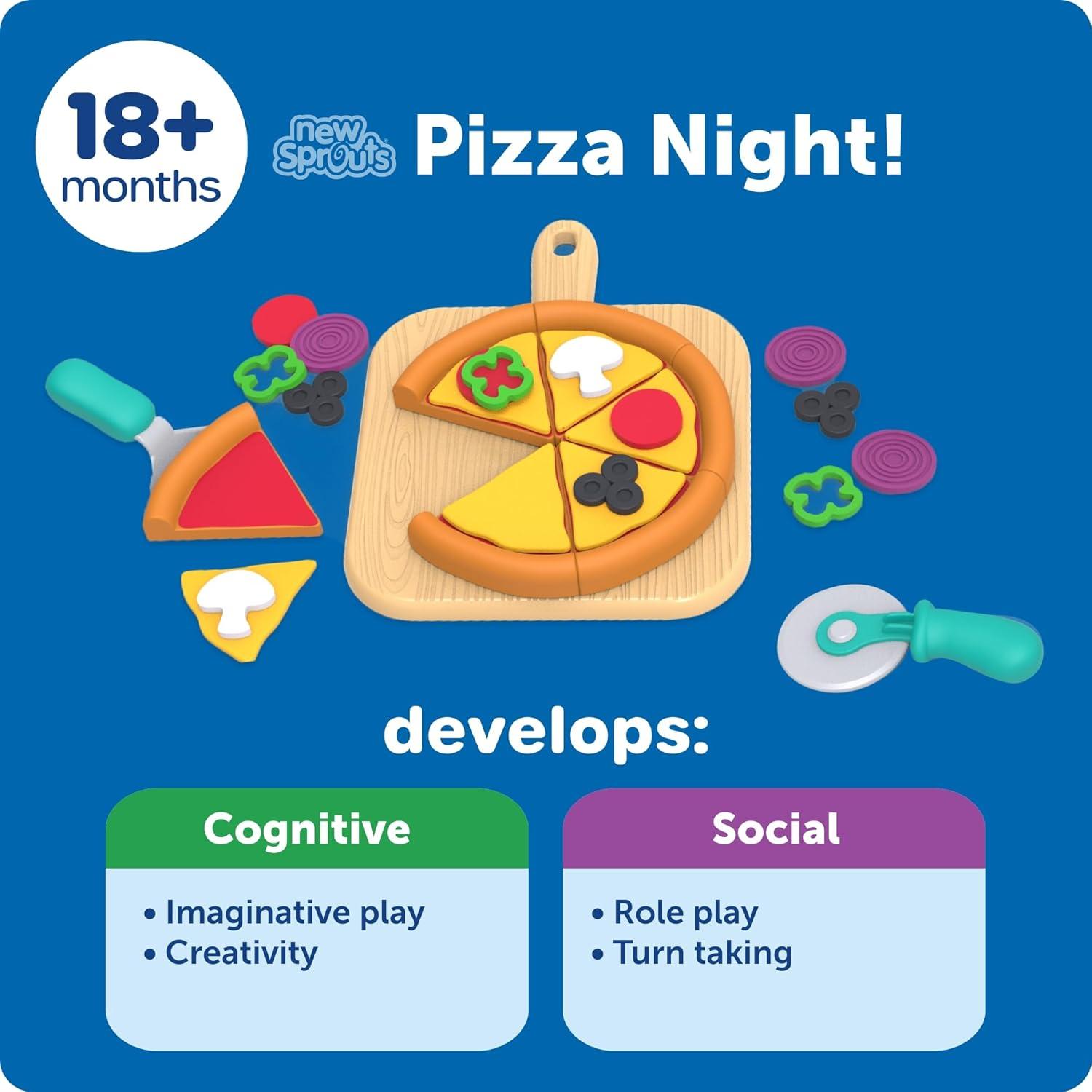 image:imageLearning Resources New Sprouts Pizza Night Imaginative Play Food Set for Kids Role Play Toddler Pretend Kitchen Set Fine Motor Skills Turn Taking Games Social Emotional Learning