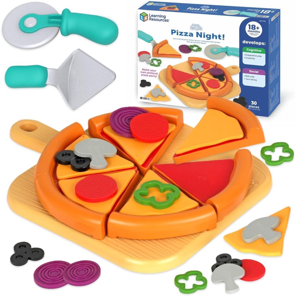 image:imageLearning Resources New Sprouts Pizza Night Imaginative Play Food Set for Kids Role Play Toddler Pretend Kitchen Set Fine Motor Skills Turn Taking Games Social Emotional Learning