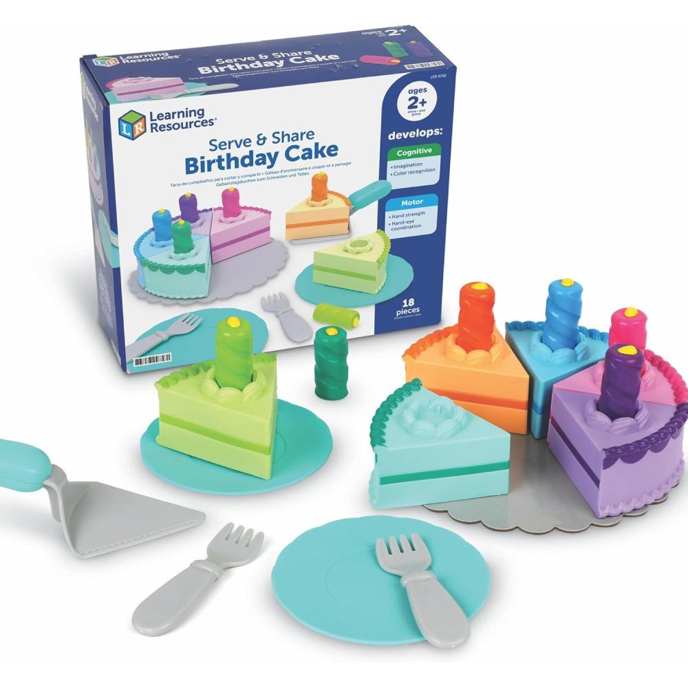 image:imageLearning Resources New Sprouts Serve amp Share Birthday Cake Imaginative Pretend Play Food Montessori Color Sorting for Toddlers Fine Motor Skills Interactive Cooking Bakery