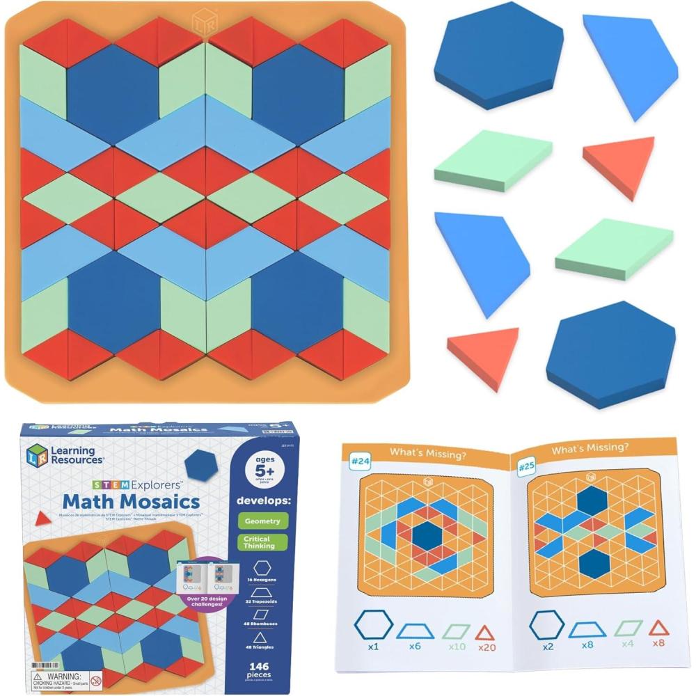 image:imageLearning Resources STEM Explorers Math Mosaics Geometry Math Manipulatives Montessori Symmetry and Patterning Critical Thinking for Students Fine Motor Skills Puzzle Tile Back to School