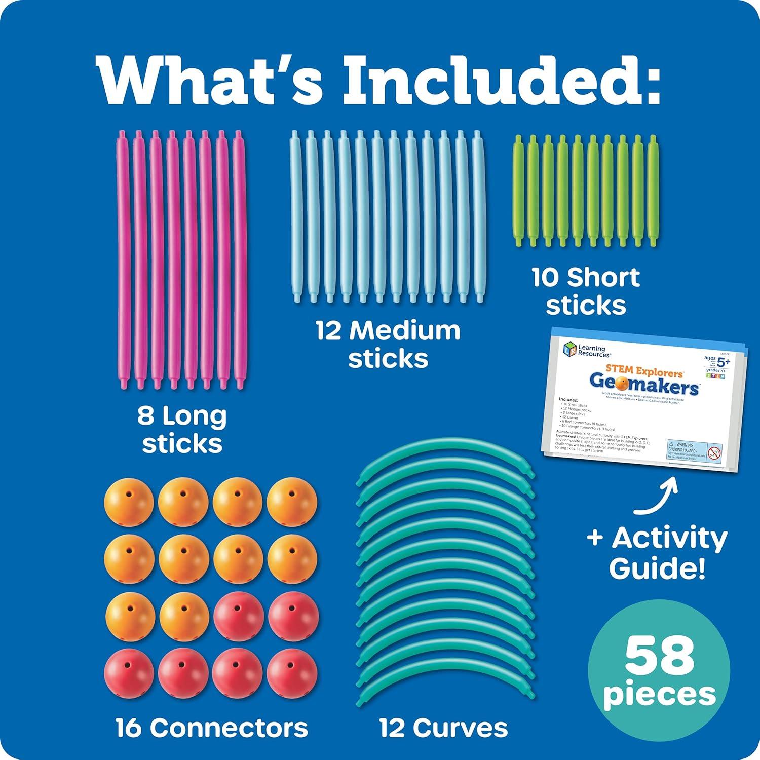 image:imageLearning Resources STEM Explorers Geomakers 58 Pieces Ages 5 STEM Toys for Kids Kindergartner Learning Toys Shapes for Kids1 Count Pack of 1