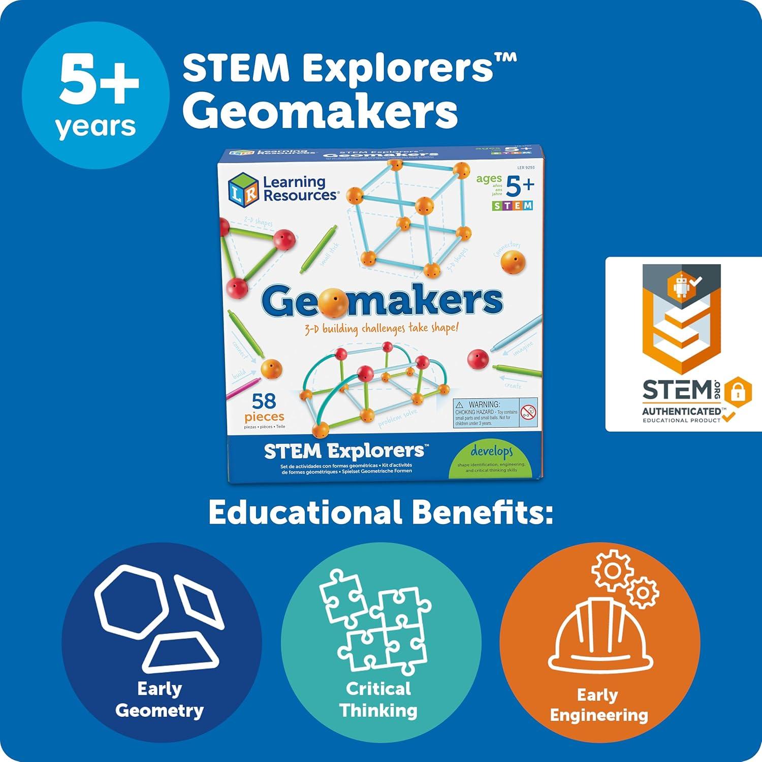 image:imageLearning Resources STEM Explorers Geomakers 58 Pieces Ages 5 STEM Toys for Kids Kindergartner Learning Toys Shapes for Kids1 Count Pack of 1