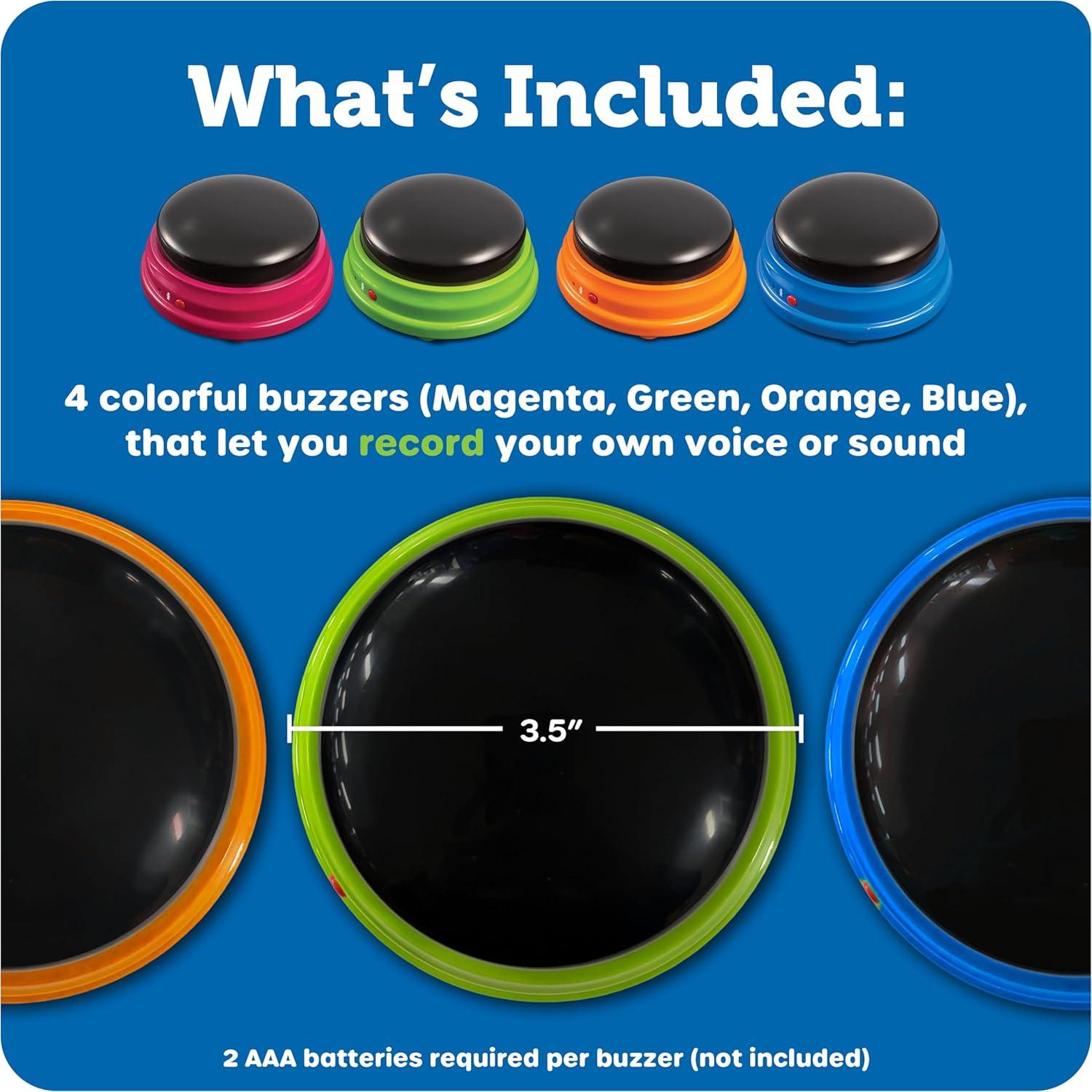 imageLearning Resources Buzzers enregistrables Jeu de 4 4 Sons prprogramme diffrents Buzzer pour Jeux de Questions Buzzer sonore pour Les Jeux en Classe Et La Maison 3sans piles supplmentaires