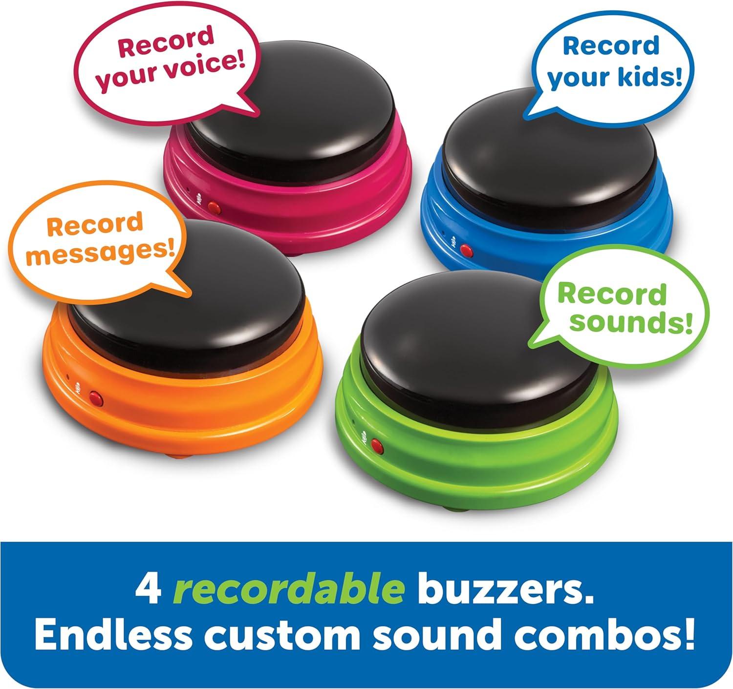 imageLearning Resources Buzzers enregistrables Jeu de 4 4 Sons prprogramme diffrents Buzzer pour Jeux de Questions Buzzer sonore pour Les Jeux en Classe Et La Maison 3sans piles supplmentaires