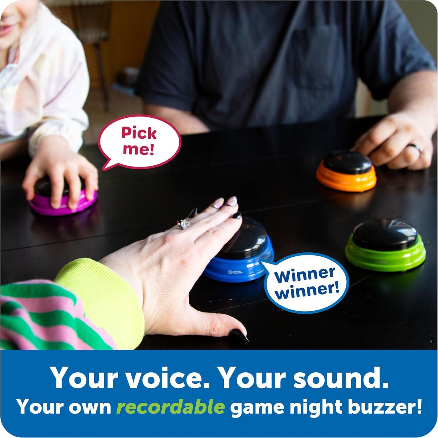 imageLearning Resources Buzzers enregistrables Jeu de 4 4 Sons prprogramme diffrents Buzzer pour Jeux de Questions Buzzer sonore pour Les Jeux en Classe Et La Maison 3sans piles supplmentaires