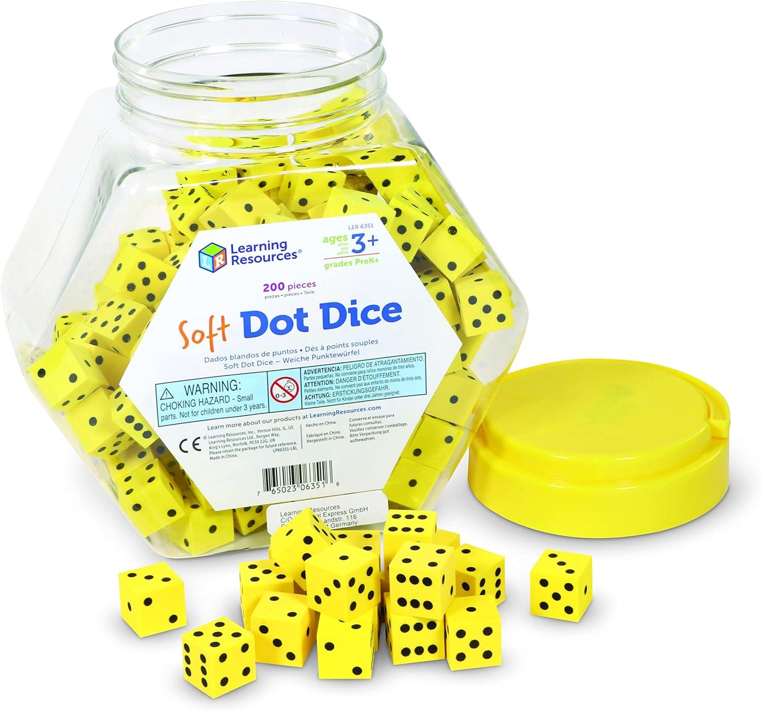 imageLearning Resources Ds en Mousse Souple 15 cm Lot de 200 Idal pour La Classe et Enseigner Les Probabilits Jeu en Eponge Silencieux et Scuris pour Enfants et ducateurs Ds 3 4 5 6 Ans