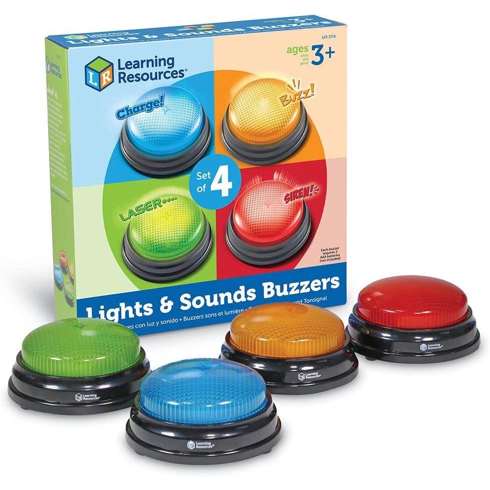 imageLearning Resources Buzzers Interactifs Jeu Sonore et Lumineux Set de 4 Couleurs Activits ducatives et Quiz Ide Cadeau Nol Ds 3 AnsSans Piles
