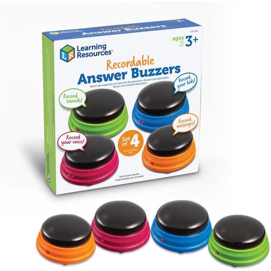 imageLearning Resources Buzzers enregistrables Jeu de 4 4 Sons prprogramme diffrents Buzzer pour Jeux de Questions Buzzer sonore pour Les Jeux en Classe Et La Maison 3sans piles supplmentaires