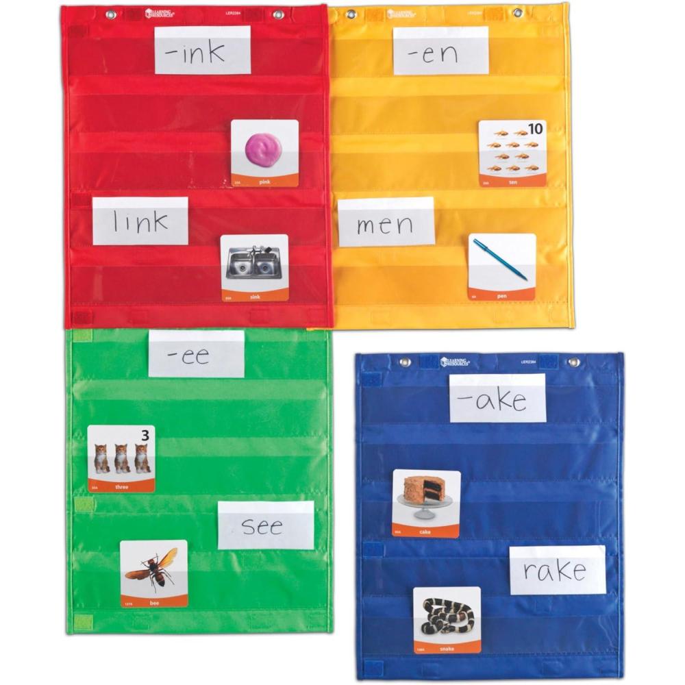 imageLearning Resources Square Magnetic Pocket Holders Pack of 6 Colorful Classroom Organizers Modular Display Board with Magnets ampamp Hook ampamp Loop Strips Teacher SuppliesSet of 4
