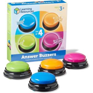 Learning Resources Buzzers de Réponse – Lot de 4 Boutons Sonores Colorés – Jeu Quiz Famille et Classe – Enfant 3 Ans – Idée Cadeau Noël(Jeu de 4)
