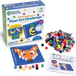 Learning Resources Pixel Art Kit, Kids Learn and Have Fun with 402 Cubes, Guide with 40 Templates to Reproduce, STEM Educational Toy, Programming, Montessori, Gift Boy Girl 5 6+ Years Old