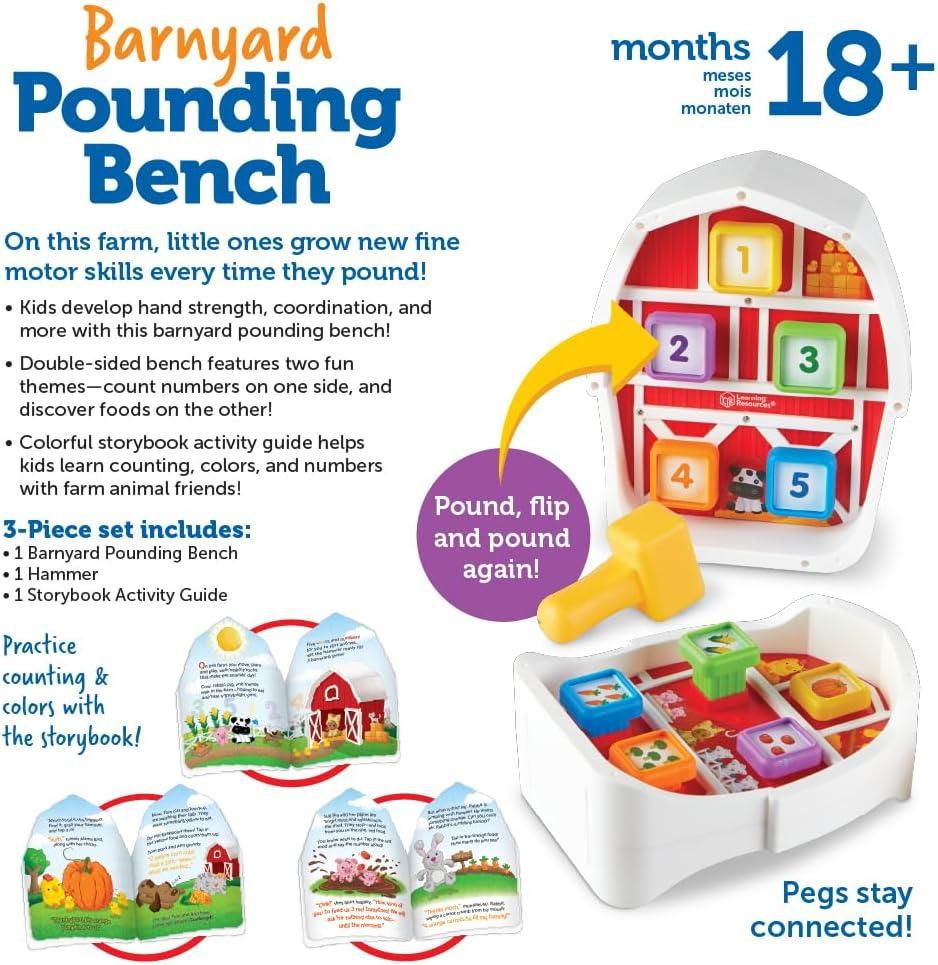 imageLearning Resources Banc marteler de la BasseCour 3 pices Jouets marteler et clouer activits dapprentissage de Maternelle Petite Section Jouets Montessori pour ToutPetits ds 18 Mois